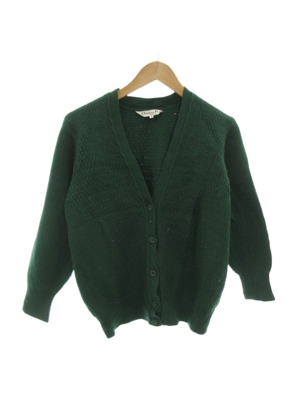 Dior Vintage Cardigan Elbow Patch V-neck Long Sleeve Button Closure Wool Green S